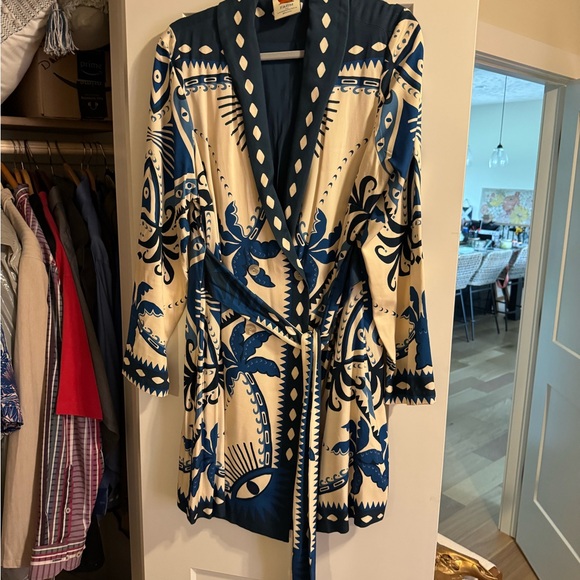 Anthropologie Blue and White Kimono Dress with Tie Belt - Picture 1 of 6